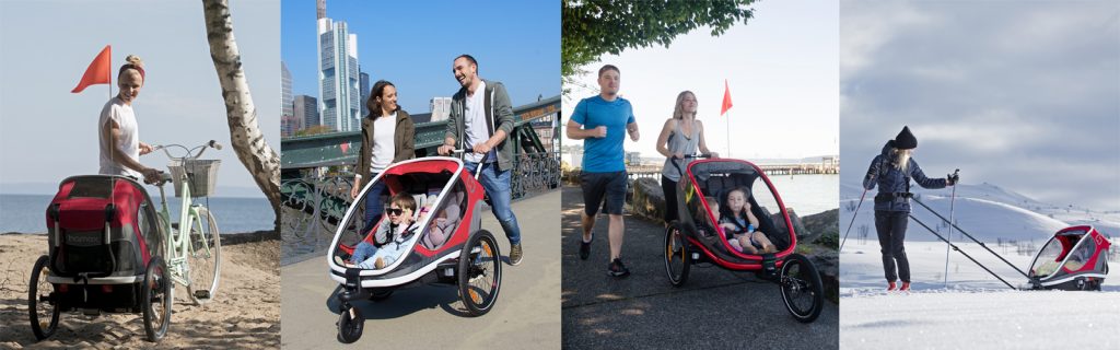 Hamax multifunctional child carrier can be used as biketrailer, stroller, jogger and with skiing kit